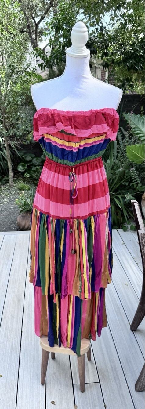 FARM Rio Mixed Stripes Strapless Maxi Dress Size M NWT Multicolor MSRP 245